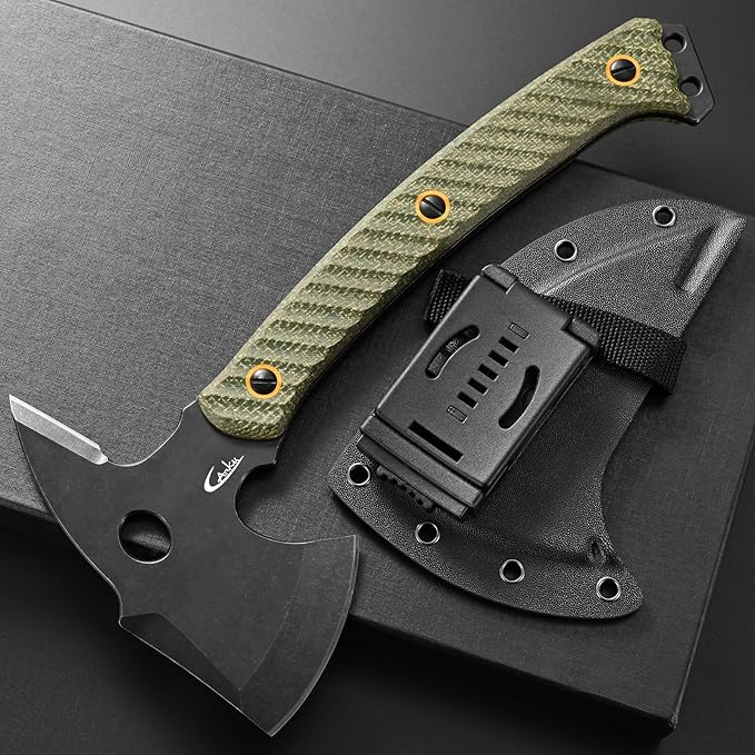 C1342 Camping AxesDC53 Steel Blade Micarta Handle Chopping Axe Bushcraft Camping Axes Survival Hatchet Full Tang Axe for Hiking Hunting Camping Splitting Chopping Wood(Green)