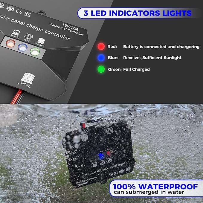 Voltset Solar Panel Kit 50W 12V Solar Battery Trickle Charger Maintainer Waterproof Solar Panel + Upgrade Charge Controller + Mount Bracket for Boat RV Motorcycle Marine