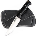 Ottoza Full Tang Bushcraft Knife with 1095 Carbon Steel Fixed Blade - Survival and Outdoor Camping Knife - Black Cross Draw Sheath and Cow Horn Handle 426