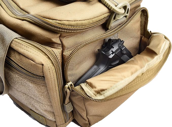 Lancer Tactical Weather Resistant Shooting Range Bag w/Shoulder Strap Color Khaki
