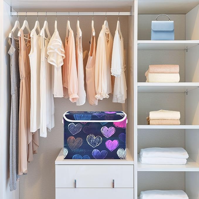 Storage Cube with Lid Doodle Hearts Print 16.5×12.6×11.8 IN Collapsible Large Capacity Foldable Storage Basket Bin Organizer