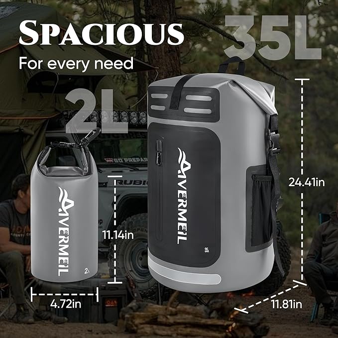 Waterproof Dry Bag with Waterproof Phone Case and small waterproof Bag Grey