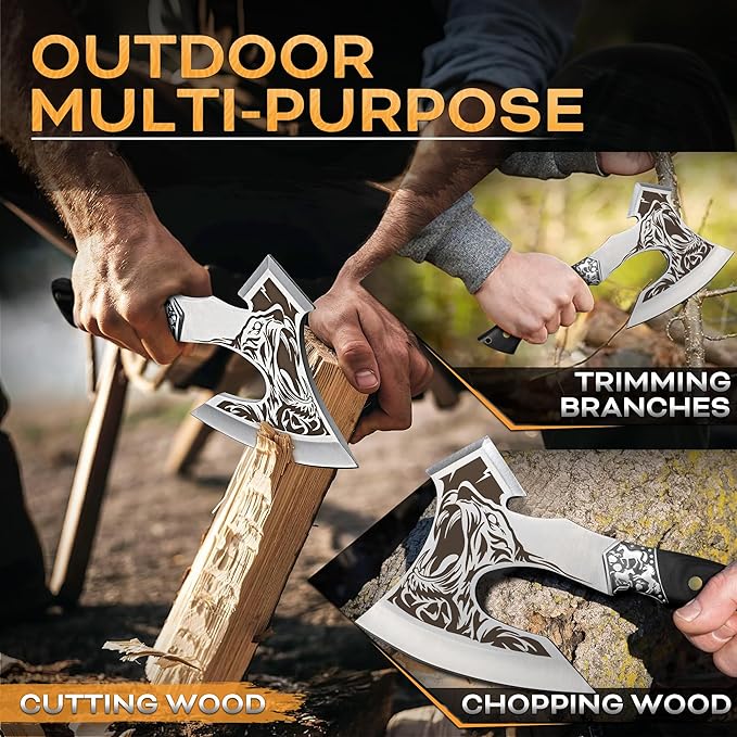 Grumpy Bear Tactical Axe Camping Survival Hatchet Full Tang Tomahawk with Sheath Multifunctional Outdoor Hiking Heavy Duty Hatchet for Emergency Hiking and Camping for Men Women