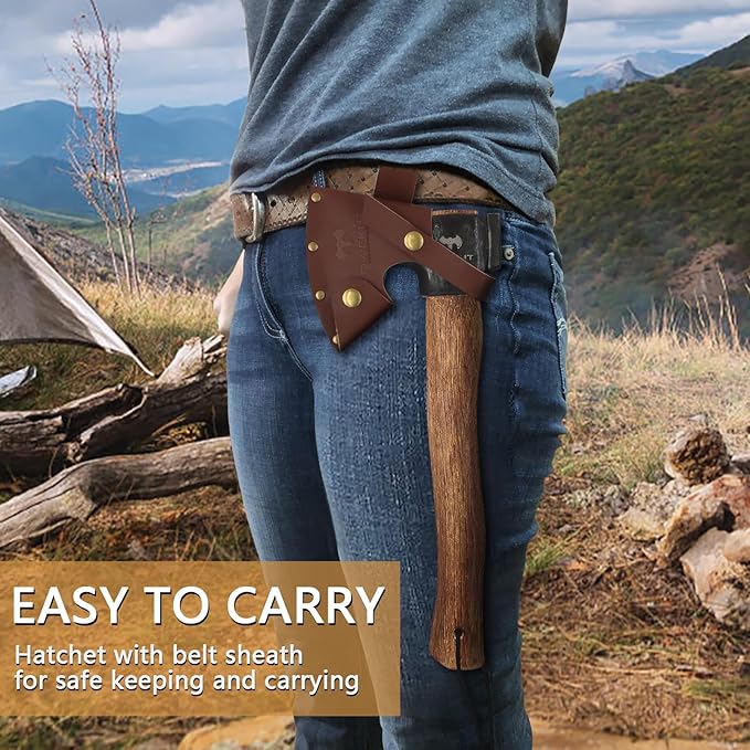 14.5 Hatchet Camping Axe Survival Axe with Sheath Bushcraft Hatchet with 1065 Carbon Steel and Beech Handle for Wood Chopping – Perfect for Outdoor Survival and Adventures