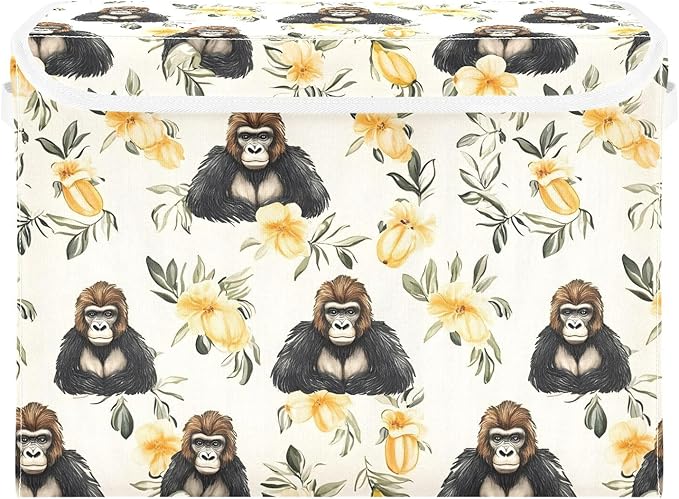 Storage Cube with Lid Cute Gorilla Print 16.5×12.6×11.8 IN 1 Pack Collapsible Large Capacity Foldable Storage Basket Bin Organizer
