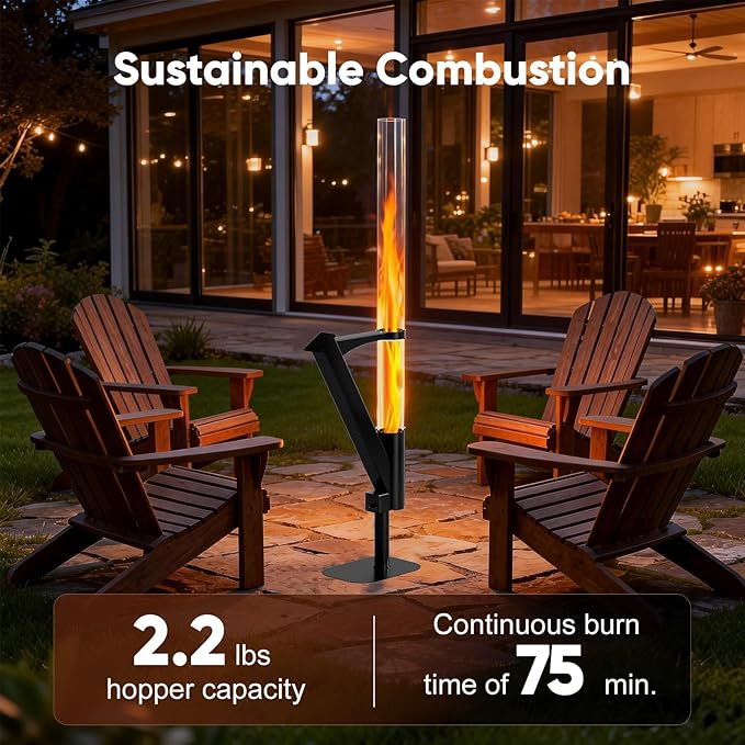 Rayzi New Rocket Stove 55 Inch Smokeless Wood Pellet Patio Heater Wood Pellet Fire Pits for Outside Portable Pellet Heater for Patio/Garden/Backyard/Outside Restaurant/Bonfire Party/Beach