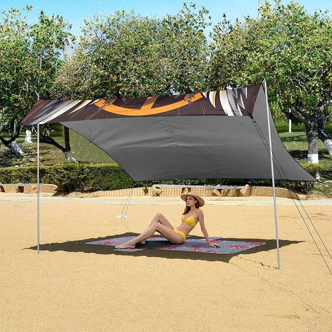 ALAZA Owl Head Portrait Beach Tent Sun Shelter UPF50+ Protection Beach Shade Canopy w/ 4 Sandbags for Outdoor Camping Fishing Backyard Fun Picnic 10x9 ft