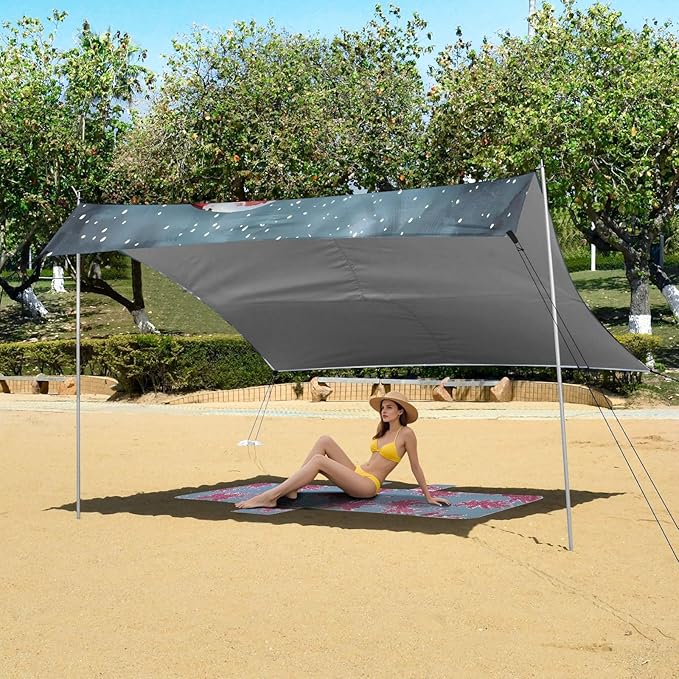 ALAZA Snowman Christmas Candy Beach Tent Sun Shelter UPF50+ Protection Beach Shade Canopy w/ 4 Sandbags for Outdoor Camping Fishing Backyard Fun Picnic 10x9 ft
