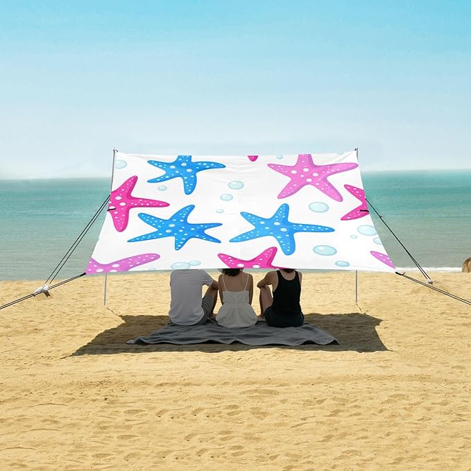 xigua Starfish Beach Tent Sun Shelter with Carrying Bag - Silver Coated Oxford Fabric Beach Canopy for Beach Camping Fishing - Includes Windproof Ropes Sandbags &amp Stakes