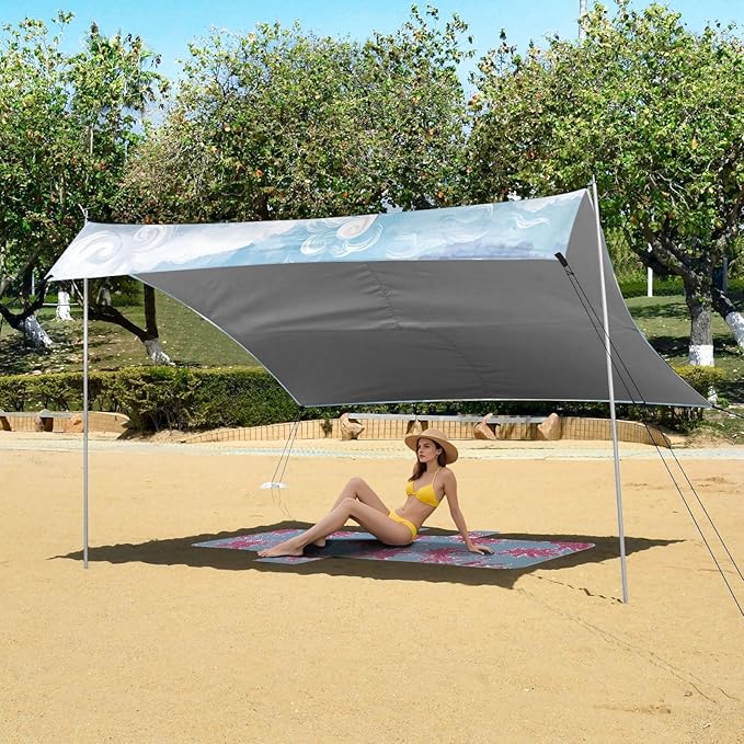 ALAZA Cute Llama Alpaca Clouds Beach Tent Sun Shelter UPF50+ Protection Beach Shade Canopy w/ 4 Sandbags for Outdoor Camping Fishing Backyard Fun Picnic 10x9 ft