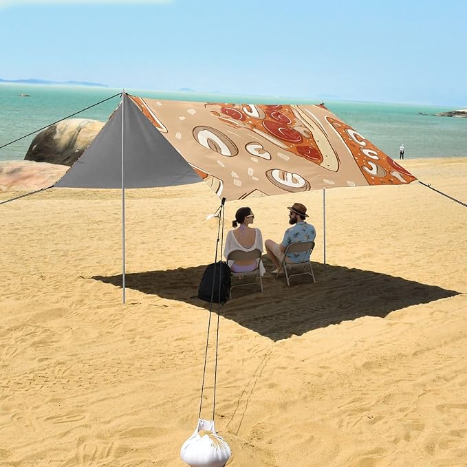 ALAZA Delicious Pizza with Mushroom Pattern Beach Tent Sun Shelter Portable Canopy Sunshade for Outdoor Camping Picnics Backyard Fun 10x9 ft