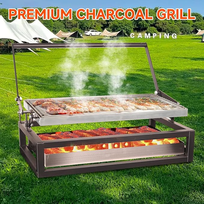 Tabletop Rotisserie Grill - Compact 360° Rotating Charcoal BBQ for Balcony &amp Camping Detachable Ash Pan (KA-6166T)