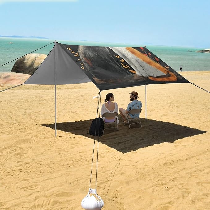 ALAZA Cat Valentine Beach Tent Sun Shelter UPF50+ Protection Beach Shade Canopy w/ 4 Sandbags for Outdoor Camping Fishing Backyard Fun Picnic 10x9 ft