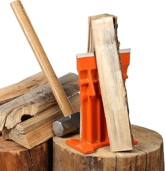 SPEED FORCE Firewood Kindling Log Wood Splitter – No Axe! Wedge Point Splits Firewood 6 Inch Orange with Safety Cover
