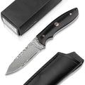 BOKER MAGNUM® Vernery Damascus Knife - Fixed Blade Hunting Knife with 67-Layer Damascus Blade – Ebony Wood Handle – Includes Black Leather Sheath