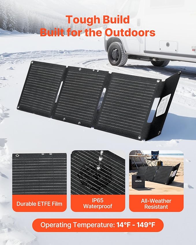 VEVOR 30W Foldable Solar Panel Charger 16BB N-Type Monocrystalline Solar Panel 24% Efficiency Ultra-Light Portable with USB-A USB-A (QC3.0) &amp Type-C Ports for Camping Backpacking Phones Tabl
