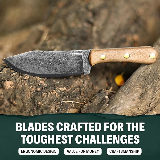 Condor Tool &amp Knife Mini Hudson Bay Fixed Blade Hunting Knife - 1075 High Carbon Steel - Hand Crafted Welted Leather Sheath - 4.9in Blade - 5mm Thick - 9.5oz