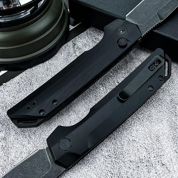 8'' One-handed Development Pocket KnifeBlackout Utility Folding Knives3.43 8Cr13Mov BladeDurable G10 Handles and Reversible PocketclipCamping EDC Tool for Men's Gifts