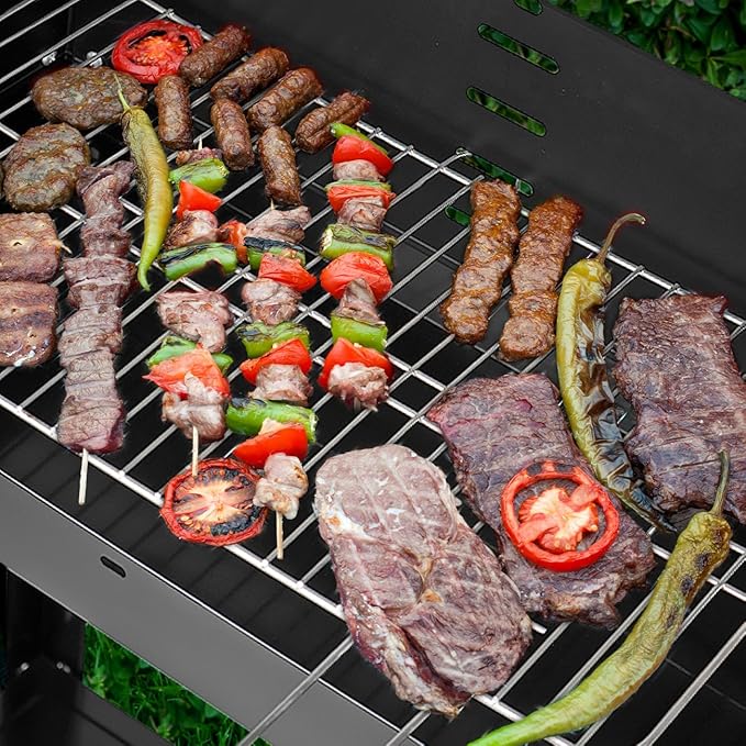 Charcoal Grills Outdoor BBQ Grill with Side Table Charcoal Grill with Wheels for Outdoor Grilling/Tabletop Cooking