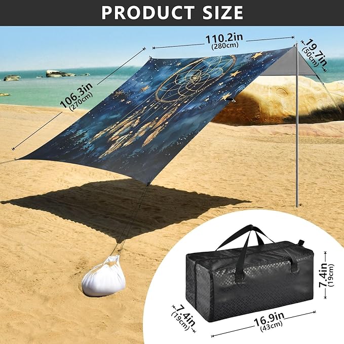 ALAZA Dream Catcher Stars Night Forest Beach Tent Sun Shelter Portable Canopy Sunshade for Outdoor Camping Picnics Backyard Fun 10x9 ft