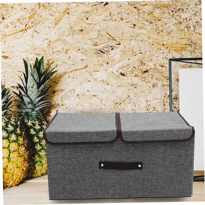 Cabilock Cotton Fabric Double Lid Storage Box Collapsible Organizer Large Capacity for Clothes Toys Books