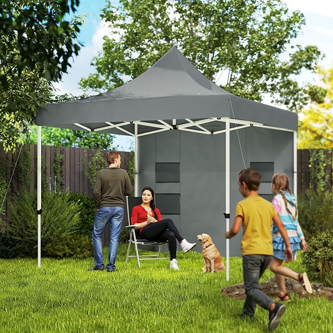 10ftx10ft Pop-Up Canopy Tent with Reinforced 32mm/25mm Steel FFor rame UPF50+ Gray OxFor Ford Canopy 3-Level Height &amp Mesh Storage Pockets