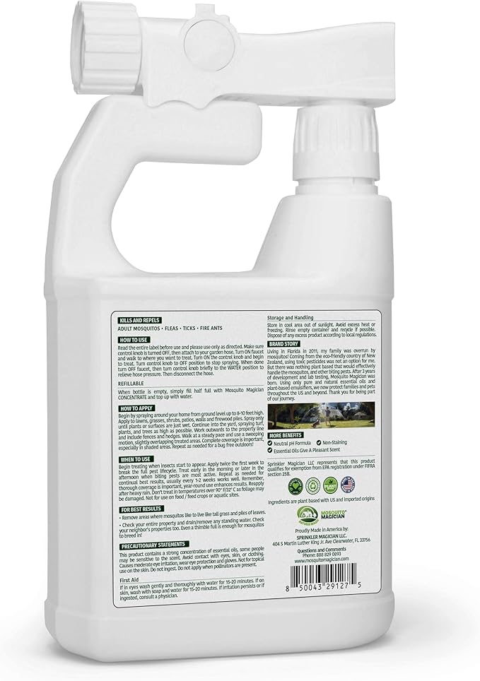 Mosquito Magician Flea and Tick Yard Spray with Hose End Sprayer – Mosquito &amp Tick Killer and Repellent Flea Treatment &amp Outdoor Bug Control for Lawn Garden &amp Backyard – Mint Scent 32 O