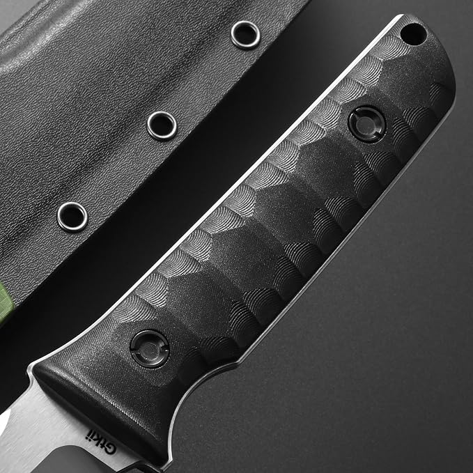 Gtkii GTK6 Fixed Blade Knife AUS-10 Steel Blade Full Tang Nylon Fiberglass Handle EDC Fixed Knifes for Outdoor Camping Adventure(Silver)