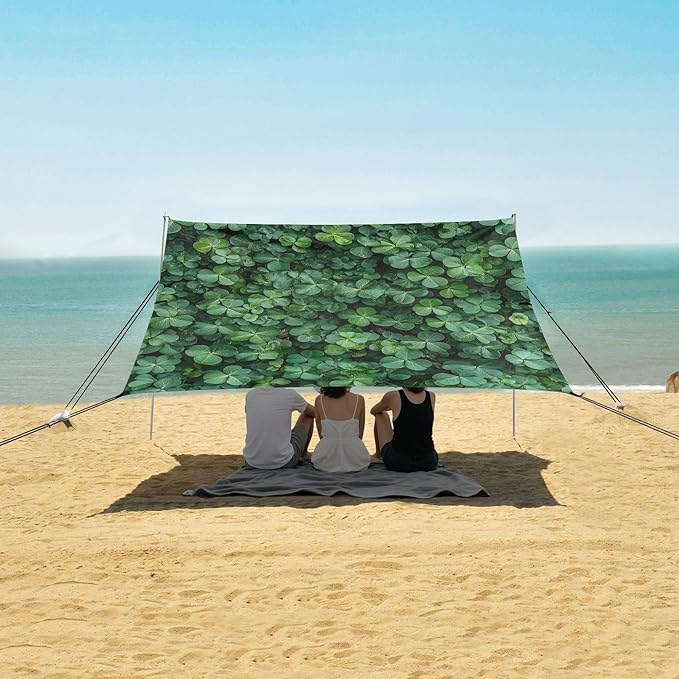 ALAZA Green Shamrock Natural Background Beach Tent Sun Shelter Portable Canopy Sunshade for Outdoor Camping Picnics Backyard Fun 10x9 ft