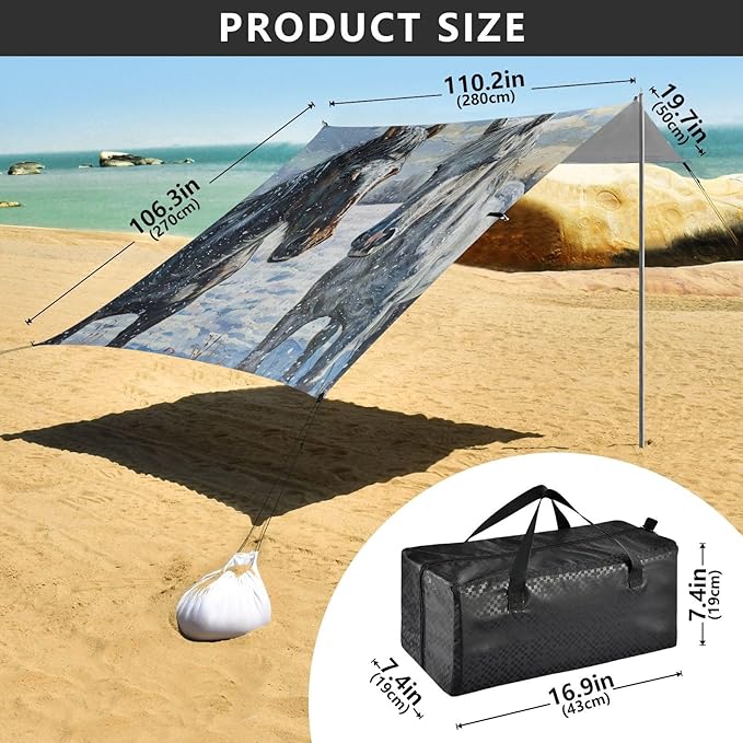 ALAZA Black and White Horses in Snow Beach Tent Sun Shelter Portable Canopy Sunshade for Outdoor Camping Picnics Backyard Fun 10x9 ft