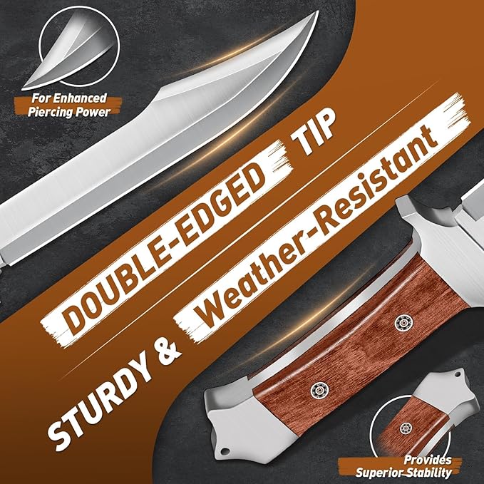 PURPLEBIRD 10 Fixed Blade Hunting Knife for Men Full Tang Bowie Knife with Sheath Heavy Duty Machete Knifes Stainless High Carbon Steel Survival Knives for Camping Bushcraft Gifts for Men