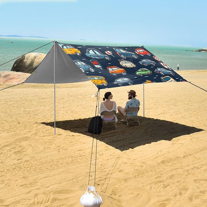 ALAZA Cartoon Transportatitraffic Signs Beach Tent Sun Shelter Portable Canopy Sunshade for Outdoor Camping Picnics Backyard Fun 10x9 ft