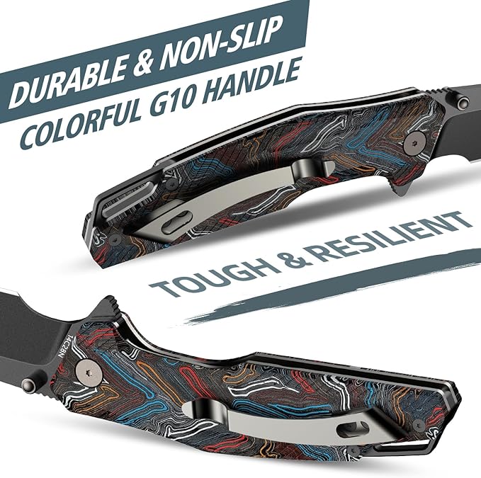 FINTISO Pocket Knife 3.26 Premium 14C28N Titanium Blade Colorful G10 Handle with Fire Starter Function Folding Knife with Pocket Clip for Men Women EDC Knife for Outdoor Camping Hunting Hiking
