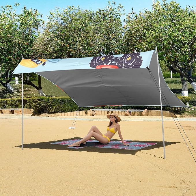 ALAZA Truck Cartoon on Blue Beach Tent Sun Shelter Portable Canopy Sunshade for Outdoor Camping Picnics Backyard Fun 10x9 ft