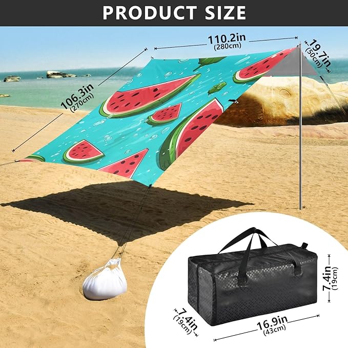 ALAZA Watermelon Watercolor Beach Tent Sun Shelter Portable Canopy Sunshade for Outdoor Camping Picnics Backyard Fun 10x9 ft