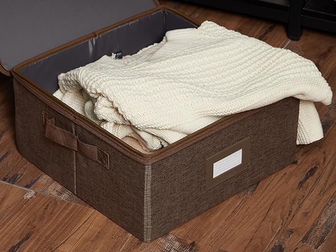 Covermates Keepsakes Zip-Top Storage Box Set 3 Pack Heavy Duty Polyester Organizer Bins Stackable Design ID Window Reinforced Handles Closet Home Storage Brown Heather