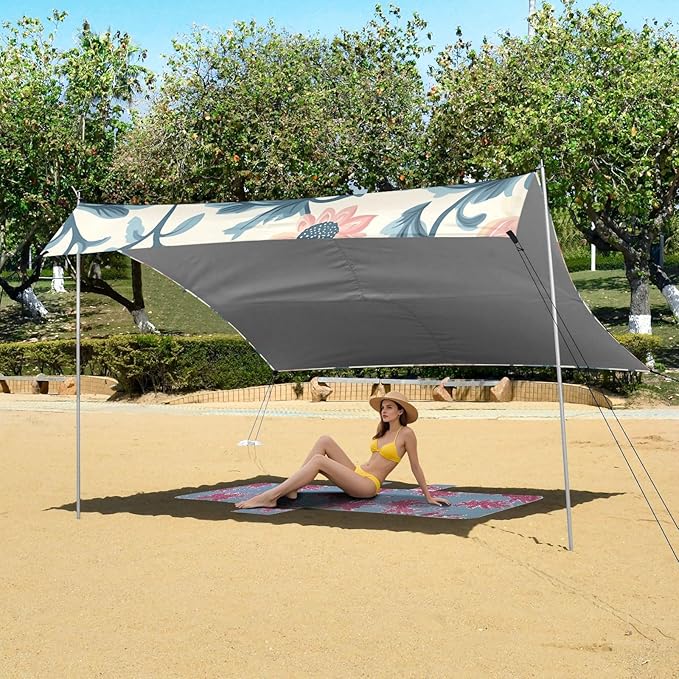 ALAZA Luxury Indian Foral Beach Tent Sun Shelter Portable Canopy Sunshade for Outdoor Camping Picnics Backyard Fun 10x9 ft