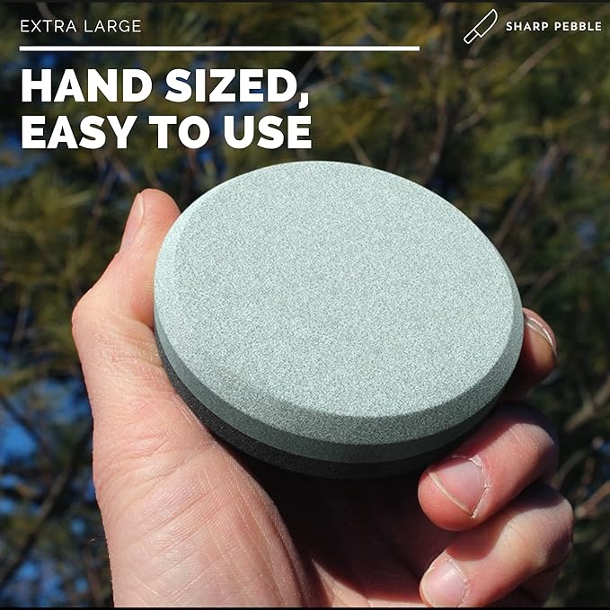 Sharp Pebble Puck/Disk - Axe/Hatchet Large Sharpening Stone- Whetstone Blade &amp Tool Sharpener- Dual Grit Multipurpose Waterstone Sharpener with Bamboo Box
