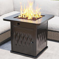 EAST OAK 28'' Steel Propane Fire Pit Table 50000 BTU CSA Certified Fire Table with Magnetic Lid Steel Gas FirePit for Outdoor and Garden Cover-Storage Basket and Lava Rock  Chocolate Coffee