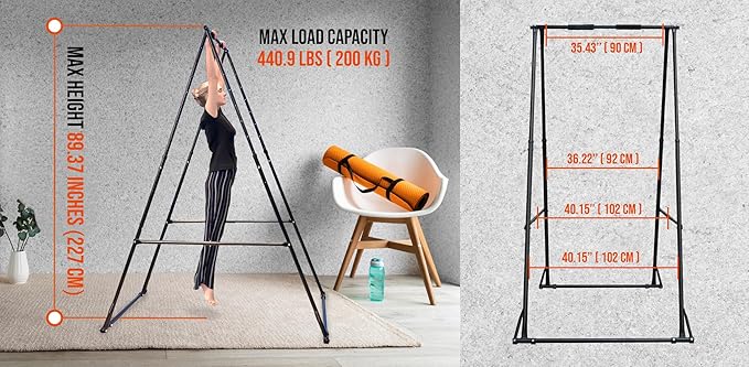 KHANH TRINH Foldable Pull Up Bar Stable Gymnastics Equipment Portable Aerial Yoga Stand Durable Frame For Hammock Chair Therapy Sensory Swing. Adjustable Back Stretcher For Lower Back Pain Relief