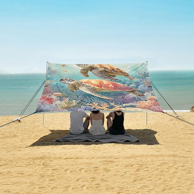 ALAZA Two Watercolor Sea Turtles Beach Tent Sun Shelter Portable Canopy Sunshade for Outdoor Camping Picnics Backyard Fun 10x9 ft