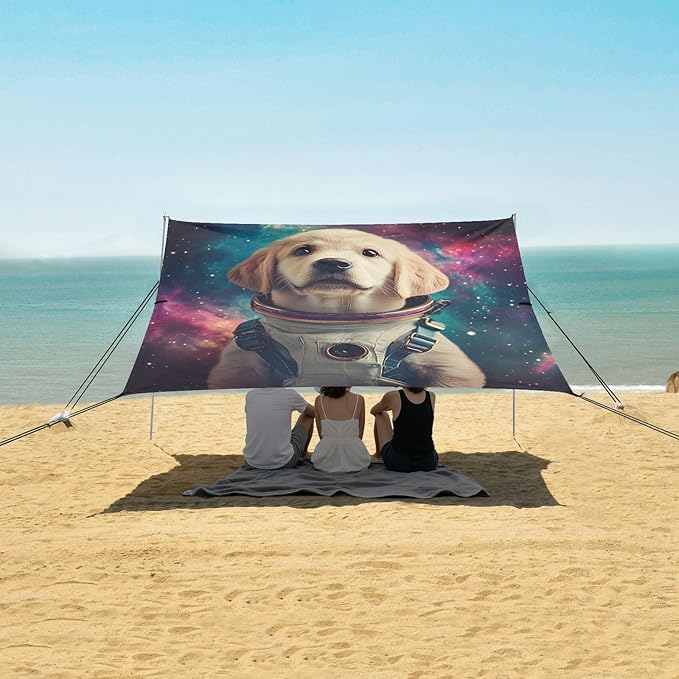 ALAZA Funny Space Starry Labrador Beach Tent Sun Shelter Portable Canopy Sunshade for Outdoor Camping Picnics Backyard Fun 10x9 ft