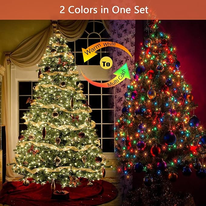 2 Pack 480 LED Solar Chrismas Lights Outdoor 170 FT Solar String Lights for Outside with 8 Modes &amp Memory Function Waterproof Twinkle Light for Xmas Tree Party Decorations (Warm White &amp Mult