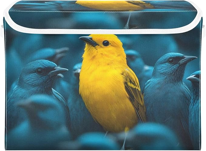 AIXIWAWA Lidded Storage Cube (Bird Yellow) Fabric Foldable Closet Bins with Flip Lid and Handles Organizer Basket Container 16.5 x 12.6 x 11.8 IN