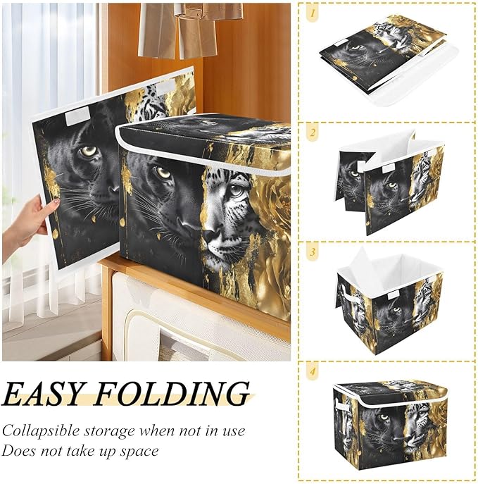 AIXIWAWA Lidded Storage Cube (Two Face Leopard) Fabric Foldable Closet Bins with Flip Lid and Handles Organizer Basket Container 16.5 x 12.6 x 11.8 IN