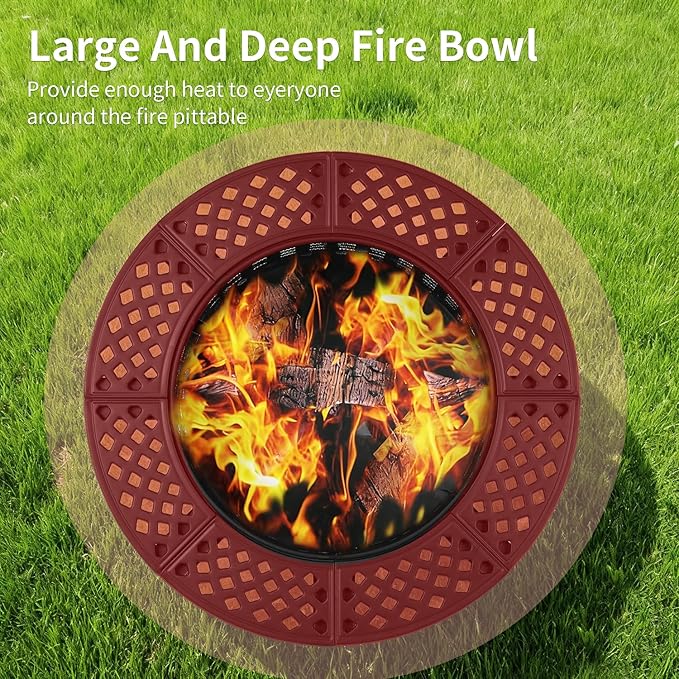 FDW 36 Inch Fire Pit with 2 Adjustable Grills Wood Burning Outdoor Fire Pit with Lid Poker &amp Waterproof Cover 3-in-1 Fire Pit Table for BBQ Bonfire &amp Patio Dining