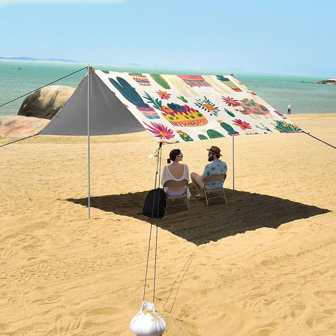 ALAZA Ethnic Alpaca Cactus Flowe Carttoon Beach Tent Sun Shelter Portable Canopy Sunshade for Outdoor Camping Picnics Backyard Fun 10x9 ft