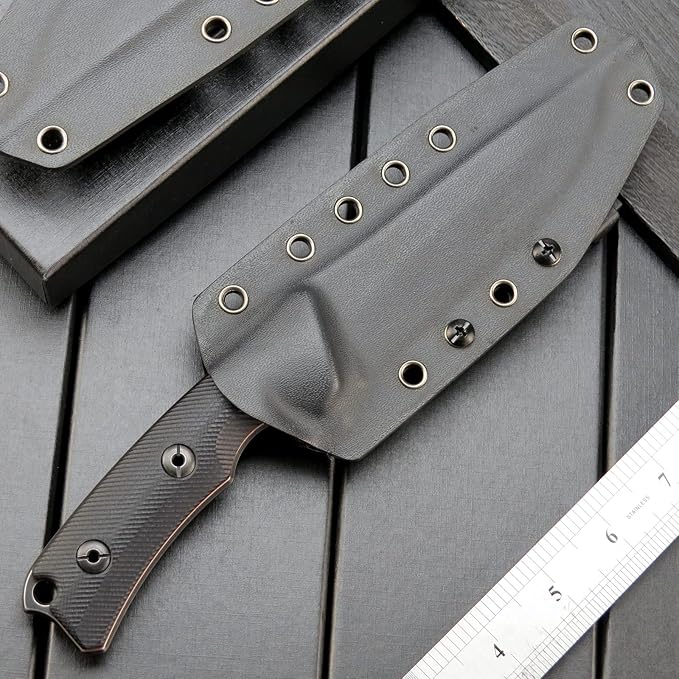 Eafengrow EF125 Fixed Blade Knife 14c28n Steel Blade Coated Black Titanium G10 Handle Scales Fixed Knifes for Outdoor Camping Hunting Survival EDC Tool Knives with Kydex Sheath(Black)