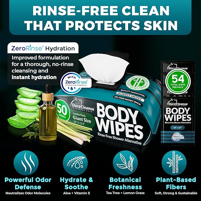 After Gym Body Wipes for Men (4pk) - 200 XL No Rinse Shower Wipes + 16 Travel Bath Sheets 10 x 11.5 - Mens Deodorant Disposable Washcloths for Bathing Camping Essentials Survival Gear and Supplies