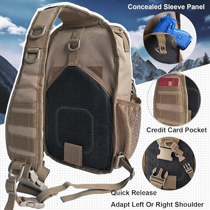 Tactical Shoulder Sling Bag Small Chest Pack 13L Backpack for Men Outdoor Sports Coyote